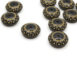 12 17mm Black Rondelle Plastic Beads with Gold Design Loose Beads to String Jewelry Making Black and Gold Acrylic Beads