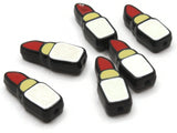 6 24mm Red Lipstick Beads Yellow and White Enamel on Black Plastic Beads Acrylic Beads to String Jewelry Making Beading Supplies