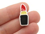 6 24mm Red Lipstick with Black and Yellow Enamel Tube on White Plastic Beads Acrylic Beads to String Jewelry Making Beading Supplies