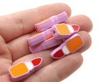 6 24mm Red Lipstick Beads Orange and White Enamel on Purple Plastic Beads Acrylic Beads to String Jewelry Making Beading Supplies