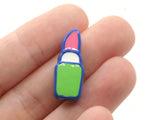 6 24mm Pink Lipstick Beads with Green and White Enamel Tube on Blue Plastic Beads Acrylic Beads to String Jewelry Making Beading Supplies