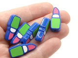 6 24mm Pink Lipstick Beads with Green and White Enamel Tube on Blue Plastic Beads Acrylic Beads to String Jewelry Making Beading Supplies
