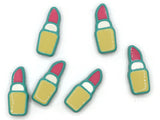 6 24mm Pink Lipstick Beads Yellow and White Enamel on Teal Green Plastic Beads Acrylic Beads to String Jewelry Making Beading Supplies