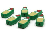 6 24mm Red Lipstick Beads Yellow and White Enamel on Green Plastic Beads Acrylic Beads to String Jewelry Making Beading Supplies