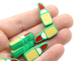 6 24mm Red Lipstick Beads Yellow and White Enamel on Green Plastic Beads Acrylic Beads to String Jewelry Making Beading Supplies