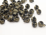 50 9mm Black Round Plastic Beads with Gold Flower Pattern Loose Large Hole Beads with Loop Beads to String Jewelry Making Beading Supplies
