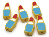 6 24mm Red Lipstick Beads Blue and White Enamel on Yellow Plastic Beads Acrylic Beads to String Jewelry Making Beading Supplies