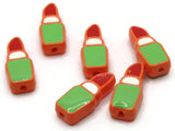 6 24mm Red Lipstick Beads Green and White Enamel on Orange Plastic Beads Acrylic Beads to String Jewelry Making Beading Supplies