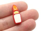 6 24mm Orange Lipstick Beads Yellow and White Enamel on Red Plastic Beads Acrylic Beads to String Jewelry Making Beading Supplies