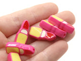 6 24mm Red Lipstick Beads with Yellow and White Tube on Bright Pink Plastic Beads Acrylic Beads to String Jewelry Making Beading Supplies