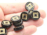 15 15mm Black Coin Shaped Plastic Beads with Gold Square Design Loose Beads to String Jewelry Making Black and Gold Acrylic Beads