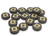 15 15mm Black Coin Shaped Plastic Beads with Gold Square Design Loose Beads to String Jewelry Making Black and Gold Acrylic Beads