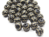 32 9mm Black Round Plastic Beads with Gold Zigzag Pattern Loose Beads to String Jewelry Making Beading Supplies Black and Gold Acrylic Beads