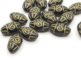 15 15mm Black and Gold Flat Oval Marquis Beads Plastic Bead Jewelry Making Beading Supplies