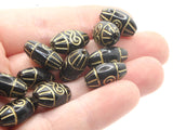 15 15mm Black and Gold Flat Oval Marquis Beads Plastic Bead Jewelry Making Beading Supplies