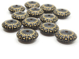 12 17mm Black Rondelle Plastic Beads with Gold Design Loose Beads to String Jewelry Making Black and Gold Acrylic Beads