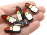 6 24mm Red Lipstick Beads Yellow and White Enamel on Black Plastic Beads Acrylic Beads to String Jewelry Making Beading Supplies