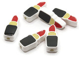 6 24mm Red Lipstick with Black and Yellow Enamel Tube on White Plastic Beads Acrylic Beads to String Jewelry Making Beading Supplies