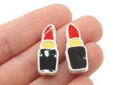 6 24mm Red Lipstick with Black and Yellow Enamel Tube on White Plastic Beads Acrylic Beads to String Jewelry Making Beading Supplies
