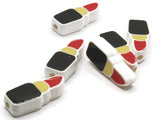 6 24mm Red Lipstick with Black and Yellow Enamel Tube on White Plastic Beads Acrylic Beads to String Jewelry Making Beading Supplies
