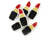 6 24mm Red Lipstick with Black and Yellow Enamel Tube on White Plastic Beads Acrylic Beads to String Jewelry Making Beading Supplies