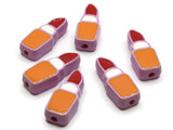 6 24mm Red Lipstick Beads Orange and White Enamel on Purple Plastic Beads Acrylic Beads to String Jewelry Making Beading Supplies