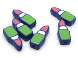 6 24mm Pink Lipstick Beads with Green and White Enamel Tube on Blue Plastic Beads Acrylic Beads to String Jewelry Making Beading Supplies