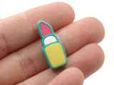 6 24mm Pink Lipstick Beads Yellow and White Enamel on Teal Green Plastic Beads Acrylic Beads to String Jewelry Making Beading Supplies