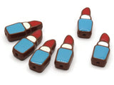 6 24mm Red Lipstick Beads with Blue and White Tube on Brown Plastic Beads Acrylic Beads to String Jewelry Making Beading Supplies