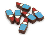 6 24mm Red Lipstick Beads with Blue and White Tube on Brown Plastic Beads Acrylic Beads to String Jewelry Making Beading Supplies
