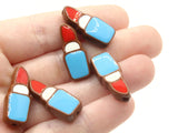 6 24mm Red Lipstick Beads with Blue and White Tube on Brown Plastic Beads Acrylic Beads to String Jewelry Making Beading Supplies
