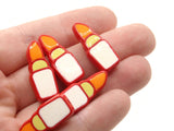 6 24mm Orange Lipstick Beads Yellow and White Enamel on Red Plastic Beads Acrylic Beads to String Jewelry Making Beading Supplies