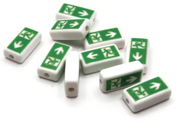 10 18mm Flat Rectangle Emergency Exit Beads White and Green Beads Plastic Beads to String Jewelry Making Beading Supplies
