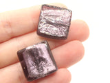 4 20mm Purple Square Glass with foil Center Lampwork Glass Beads Jewelry Making Beading Supplies Loose Beads to String