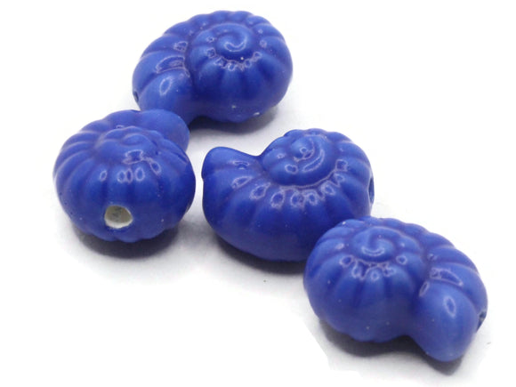 4 14mm Porcelain Spiral Shell Beads Medium Blue Porcelain Glass Beads Ocean and Beach Beads Jewelry Making Beading Supplies Loose Beads