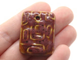 34mm Brown Porcelain Ceramic Rectangle Pendant Patterned Bead Large Hole Bead Jewelry Making Beading Supplies