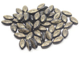 50 13mm Black and Gold Flat Oval Marquis Beads Plastic Bead Jewelry Making Beading Supplies