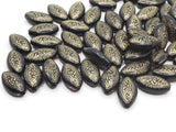 50 13mm Black and Gold Flat Oval Marquis Beads Plastic Bead Jewelry Making Beading Supplies