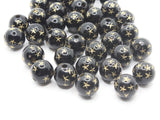35 10mm Black Round Plastic Beads with Gold Stars Loose Beads to String Jewelry Making Beading Supplies