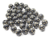35 10mm Black Round Plastic Beads with Gold Stars Loose Beads to String Jewelry Making Beading Supplies