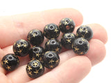 35 10mm Black Round Plastic Beads with Gold Stars Loose Beads to String Jewelry Making Beading Supplies