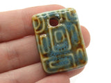 34mm Green, Brown and Blue Porcelain Ceramic Rectangle Pendant Patterned Bead Large Hole Bead Jewelry Making Beading Supplies