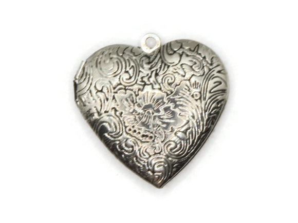 29mm Heart Locket with Flowers Antique Silver Tone Brass Locket Charm Jewelry Making and Beading Supplies