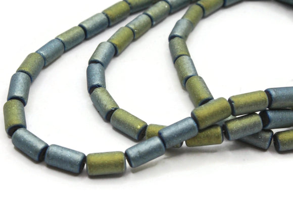 70 7mm Tube Beads Blue and Green Metallic Glass Beads Jewelry Making Beading Supplies Bead Strand