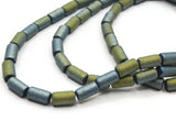 70 7mm Tube Beads Blue and Green Metallic Glass Beads Jewelry Making Beading Supplies Bead Strand