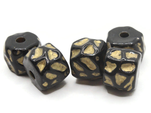 5 15mm Black and Gold Spotted Tube Beads Plastic Bead Jewelry Making Beading Supplies