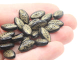 50 13mm Black and Gold Flat Oval Marquis Beads Plastic Bead Jewelry Making Beading Supplies