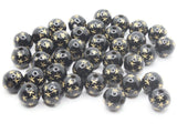 35 10mm Black Round Plastic Beads with Gold Stars Loose Beads to String Jewelry Making Beading Supplies