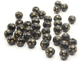 35 10mm Black Round Plastic Beads with Gold Stars Loose Beads to String Jewelry Making Beading Supplies