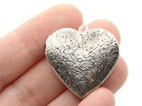 29mm Heart Locket with Flowers Antique Silver Tone Brass Locket Charm Jewelry Making and Beading Supplies